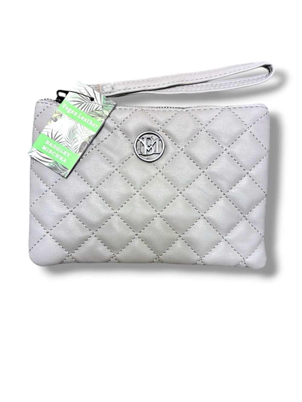 🩶 Badgley Mischka Grey Quilted Vegan Leather Wristlet wallet Clutch NWT